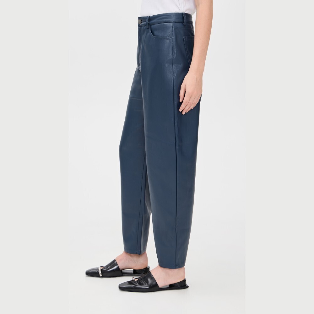 Navy Faux Leather High Rise Barrel Leg Pants - Picture 4 of 6